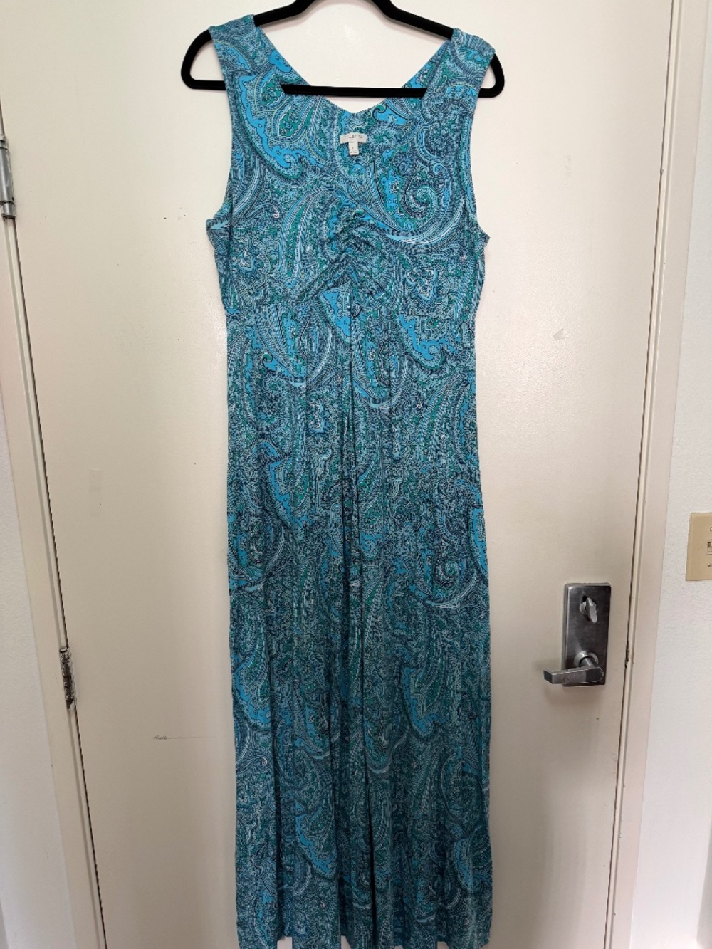 Beautiful Talbot Maxi Dress interesting neckline which shades of Turquoise
